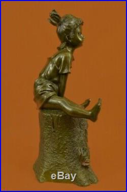 Hand Made Real Sitting Girl Child Bronze Sculpture Statue Figurine Figure Art