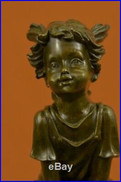 Hand Made Real Sitting Girl Child Bronze Sculpture Statue Figurine Figure Art