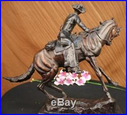 Hand Made Remington Bronze Cowboy on Bucking Horse Marble Large Sculpture Statue