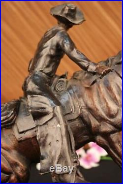 Hand Made Remington Bronze Cowboy on Bucking Horse Marble Large Sculpture Statue