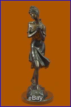Hand Made SIGNED MOREAU SOLID BRONZE STATUE MUSIC PLAYER MARBLE BASE FIGURE