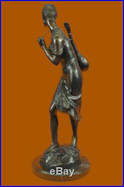 Hand Made SIGNED MOREAU SOLID BRONZE STATUE MUSIC PLAYER MARBLE BASE FIGURE