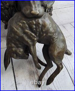 Hand Made Sculpture, Bronze Statue Animal HOUND DOG HUNTER RABBIT GIFT