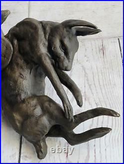 Hand Made Sculpture, Bronze Statue Animal HOUND DOG HUNTER RABBIT GIFT