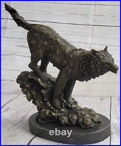 Hand Made Sculpture Bronze Statue Animal Large Bugatti Howling Wolf Figurine