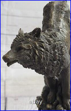 Hand Made Sculpture Bronze Statue Animal Large Bugatti Howling Wolf Figurine