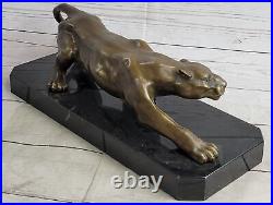 Hand Made Signed Barye Cougar Mountain Lion Genuine Bronze Sculpture Statue