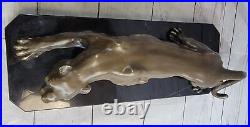 Hand Made Signed Barye Cougar Mountain Lion Genuine Bronze Sculpture Statue