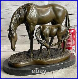 Hand Made Stallion with Colt Genuine Bronze Horse Sculpture Figurine Artwork