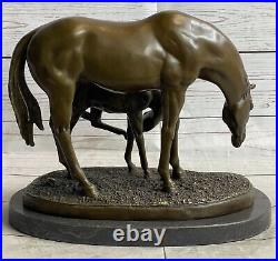 Hand Made Stallion with Colt Genuine Bronze Horse Sculpture Figurine Artwork