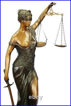 Hand Made Statue BLIND LADY SCALE JUSTICE LADY OF JUSTICE, signed Mayer Bronze