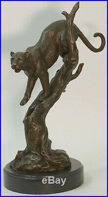 Hand Made Statue Lion Cougar Bobcat Panther Lynx Puma Art Bronze Sculpture Decor