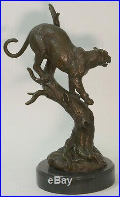 Hand Made Statue Lion Cougar Bobcat Panther Lynx Puma Art Bronze Sculpture Decor