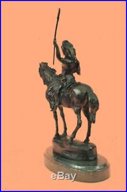 Hand Made Tribute Native American Indian Riding Horse Bronze Sculpture Statue