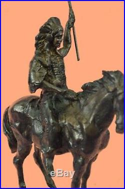 Hand Made Tribute Native American Indian Riding Horse Bronze Sculpture Statue