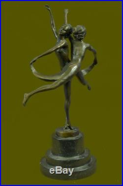 Hand Made Two Dancers Dancing Ballerina Real Bronze Sculpture Statue Art Figurin