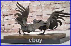 Hand Made Two Rooster Cock Fight Genuine Bronze Sculpture by Miguel Lopez