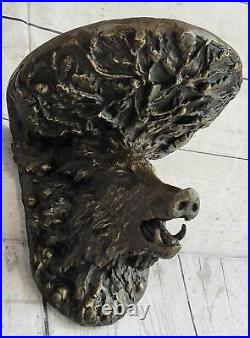 Hand Made Wall Mount Wild Boar Genuine Bronze Sculpture Figurine Figure Deco