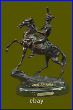 Hand Made Warrior Riding Solid Horse Bronze Statue Frederic Remington Gift