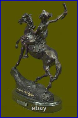Hand Made Warrior Riding Solid Horse Bronze Statue Frederic Remington Gift