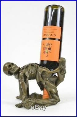 Hand Made Wine Skull Engulfed by a Nymph- Skeleton Wine Holder Bronze Statue Art