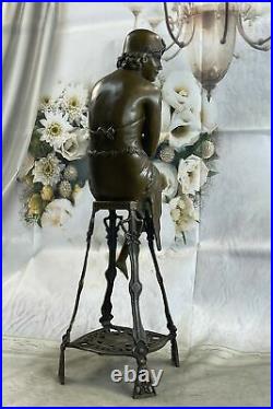 Hand Made Young Girl Sitting A chair Bronze Sculpture By MIR Statue Figurine