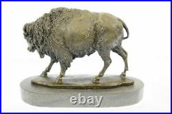 Hand Made bronze sculpture Marble Artwork Western Bison Buffalo American Statue