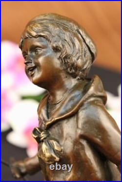 Hand Made detailed Hot Cast Young Child Playing Collectible Bronze Sculpture Art