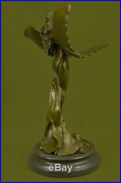 Hand Made signed Renaud 100% Real Bronze Statue Butterfly Girl Sculpture Figure
