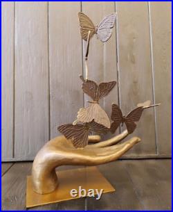 Hand Sculpture Butterfly Bronze Statue Made Decor Original Artwork Deco Sign Old Hand Sculpture Butterfly Bronze Statue Made Decor Original Artwork Deco Sign Old