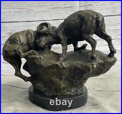 Handcrafted Art Decor Two Rams Fighting Bronze Sculpture Made by Lost Wax Art