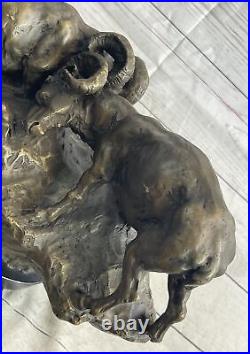 Handcrafted Art Decor Two Rams Fighting Bronze Sculpture Made by Lost Wax Art