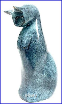 Handmade Animal Figure Small Bronze Cat Approx. 500g with Artist Signature Milo