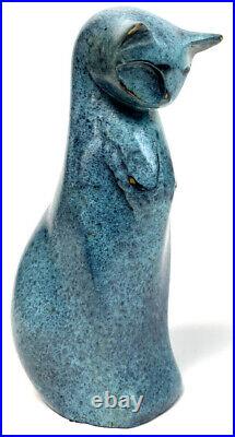 Handmade Animal Figure Small Bronze Cat Approx. 500g with Artist Signature Milo