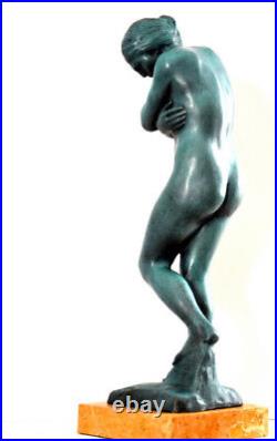 Handmade Bronze Sculpture Nude Eva Signed A. Rodin on Marble Plate