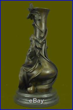 Handmade SOLID 100% REAL BRONZE VASE WITH EROTIC LADY STATUE MADE BY LOST WAX