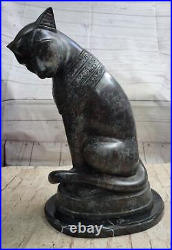 Heavy Egyptian Cat Bastet Bast Statue Bronze with Marble Made in Europe Deal