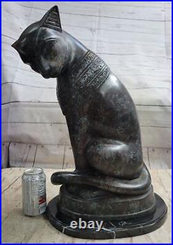 Heavy Egyptian Cat Bastet Bast Statue Bronze with Marble Made in Europe Deal