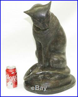 Heavy Egyptian Cat Bastet Bast Statue Genuine Bronze with Marble Made in Europe