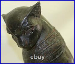 Heavy Egyptian Cat Bastet Bast Statue Genuine Bronze with Marble Made in Europe