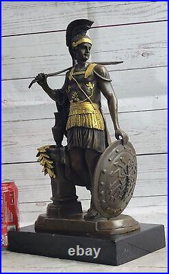 Hot Cast Gilt Bronze Roman Warrior Statue Hand Made Sword Shield Sculpture Art