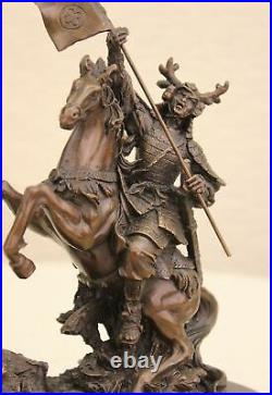 Japanese Samurai Warrior Bronze Statue Pagan Viking Hand Made Marble Base Figure