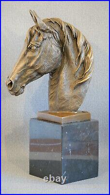 Large Bronze Horse Bust Figure Statue Riding Art Object Antique Style