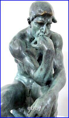 Large Bronze Statue The Thinker on Marble Base Signed Rodin Supply