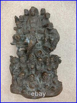 Large Chinese Bronze Hand Made 18Monks & Buddha Statue