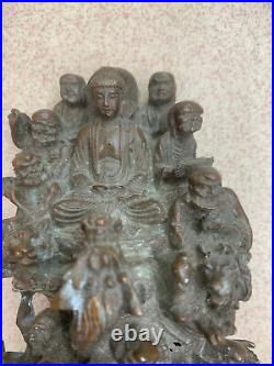 Large Chinese Bronze Hand Made 18Monks & Buddha Statue