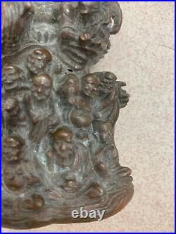 Large Chinese Bronze Hand Made 18Monks & Buddha Statue