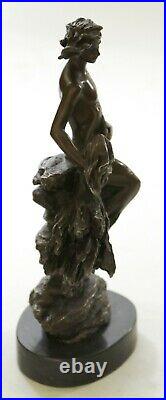 Large European Bronze Sculpture, Young Dad/ Daughter Nude Man Garden Statue