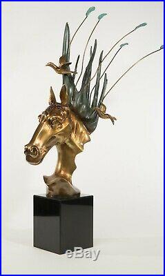 Large Hand Made Antique Bronze Stallion Horse Head Bust Statue 30 Tall Statue