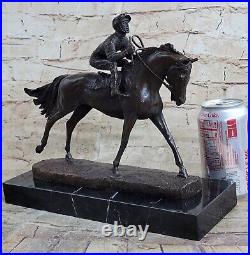 Large Horse Racing Sculpture With Jockey Made From Genuine Bronze Figurine NEW